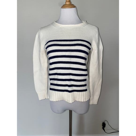 J Crew Ivory Navy Blue 1988 Striped Rollneck Sweater L/S Size XS - Picture 1 of 5